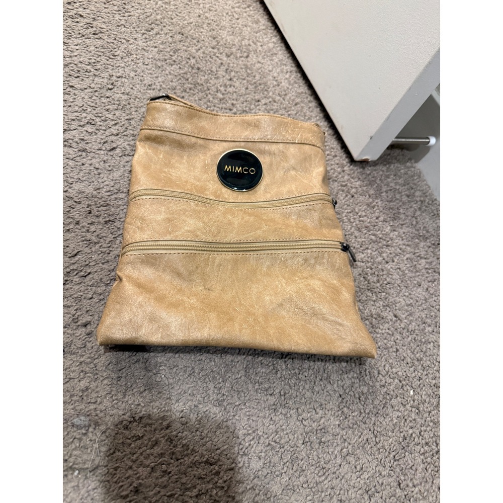 Mimco Tan Leather Crossbody Bag Multi Zip Distressed Finish Messenger Bag